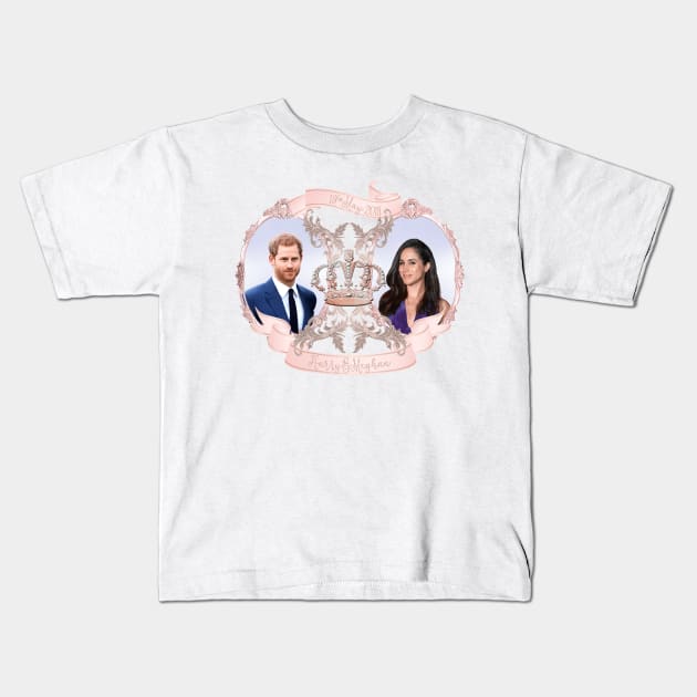 Harry and Meghan #royalwedding Rose Gold Kids T-Shirt by PixDezines